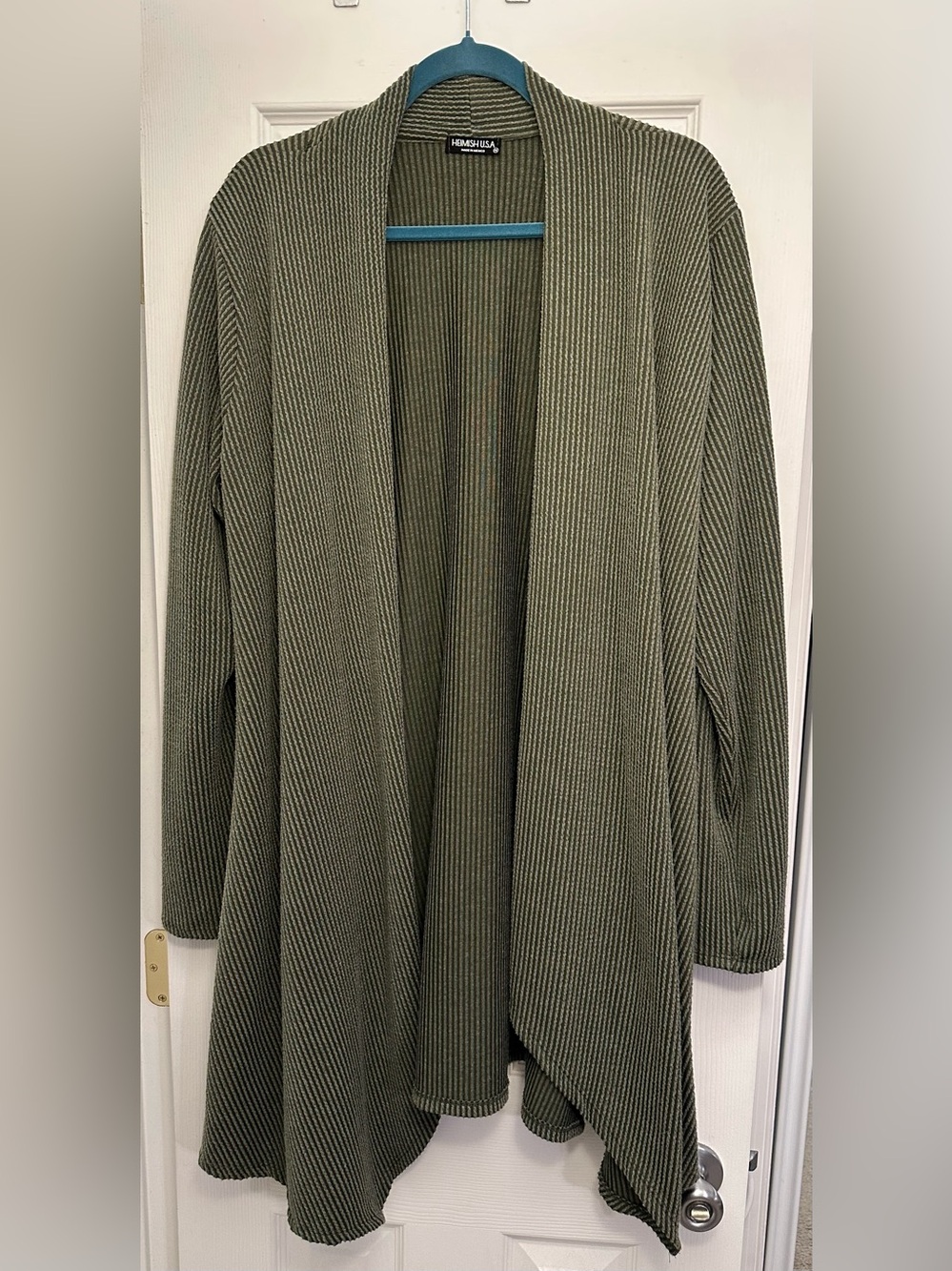 🔥💚🔥 Heimish USA 1X Olive Green Open-Front Ribbed‎ Cardigan